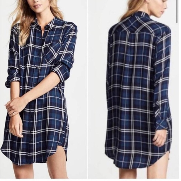 Rails Bianca Shirtdress Women's Small Flannel Tinsel Plaid Navy Almond Button Up - Picture 1 of 10